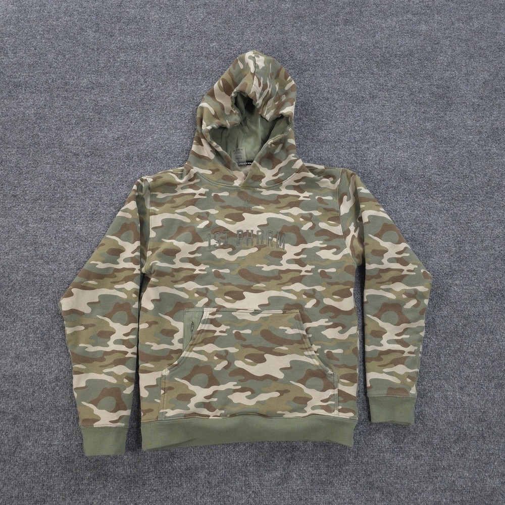 1st Phorm Hoodie Mens Small Green Camo Fleece Pullover Kangaroo Pocket Logo Gym